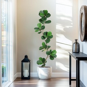 Artificial Fiddle Leaf Fig Tree, Fake Plant with Black Nursery Planter, Large Fake Tree for Home or Office Decor - Artificial Plants Indoor - 1 of 4