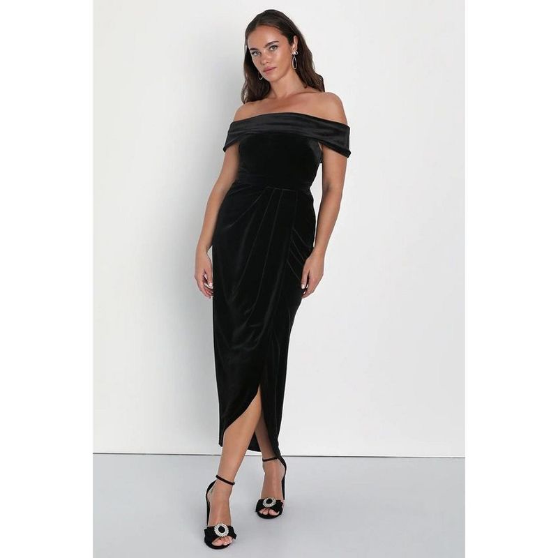 Elegant Bodycon Wrap Off the Shoulder Dresses for Women High Slit Cocktail Party Midi Dresses,Black,Small