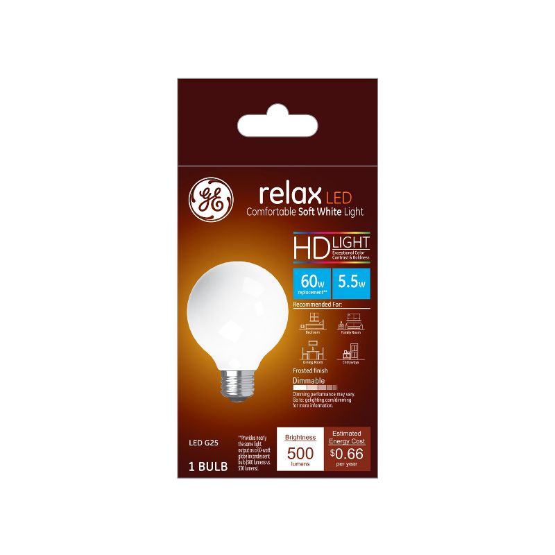 GE Relax LED HD Globe Light Bulb 5.5W 60W Equivalent Soft White, 1 of 3