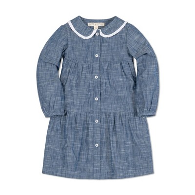 Hope & Henry Girls' Long Sleeve Tiered Button Front Peter Pan Collar Dress, Toddler