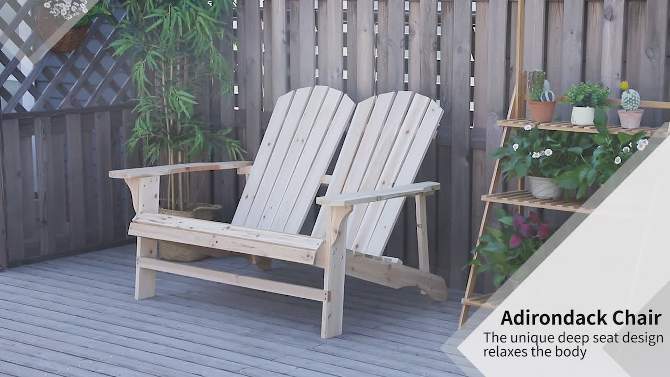 Outsunny Outdoor Adirondack Chair, Wooden Loveseat Bench, Lounger Armchair with Flat Back for Garden, Deck, Patio, Fire Pit, 2 of 9, play video