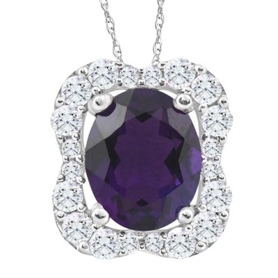 Pompeii3 3 3/4Ct Oval Amethyst Diamond Pendant 10k White Gold Women's Neklace