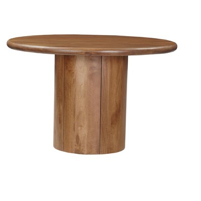 HomeRoots 48" Brown Solid Wood Pedestal Base Round Top Dining Table