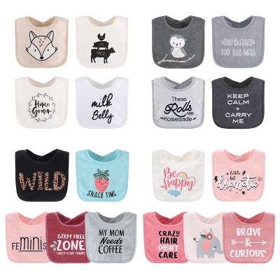 Image of The Peanutshell Baby Girl Terry Bibs, 18 Pack for Feeding, Teething, or Drooling|Neutral/Wild Child