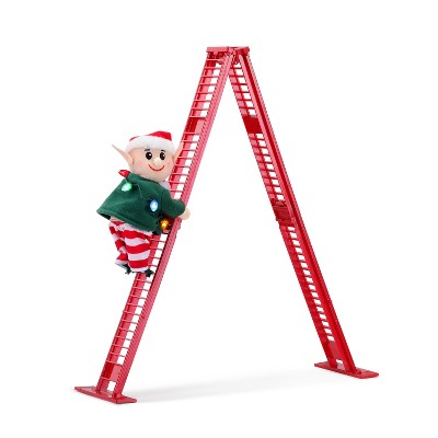 Mr. Christmas Climbing Elf on Ladder Animated Musical Christmas Decoration - 17"