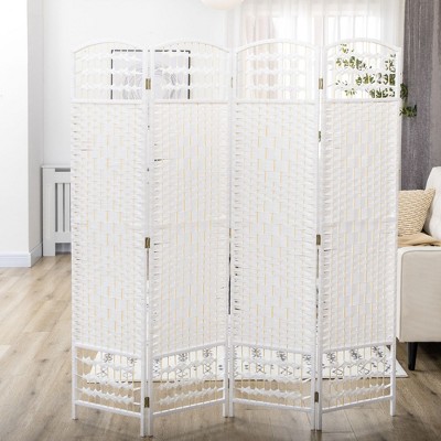 NicBex 5.6' Tall 4-panel Room Divider Folding Privacy Screen for Room Separation, Wave Fiber Freestanding Wall Partition, White
