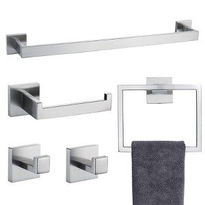 Rbied 5-Piece Stainless Steel Bath Hardware Set with Toilet Paper Holder, Towel Holder, 2 Hooks, Towel Ring - 1 of 4