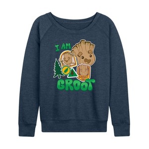 Women's - Marvel - Guardians of the Galaxy Groot Sticker Lightweight French Terry Wide Neck Long Sleeve Shirt - 1 of 4