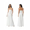 Clotth Women's Solid Color Long Dress - Spaghetti Strap Sleeveless Cami Dress, Fashion Big Swing Casual Dress, White - 4 of 4