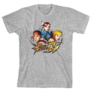 Street Fighter 4 Ryu, Chun-Li, & Ken Youth Boys Athletic Heather Gray T-Shirt - 1 of 2