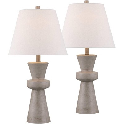 360 Lighting Clarice 25" High Modern Coastal Table Lamps Set of 2 USB Port Concrete Gray Finish White Shade Living Room Charging Bedroom Bedside House