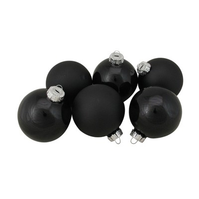 Northlight 6ct Black Glass 2-Finish Christmas Ball Ornaments 3.25" (80mm)