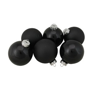 Northlight 2-Finish Christmas Ball Glass Ornaments - 3.25" (80mm) - Black - 6ct - 1 of 3