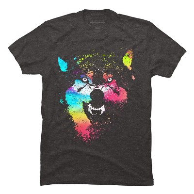 Men's Design By Humans Technicolor Wolf By clingcling T-Shirt