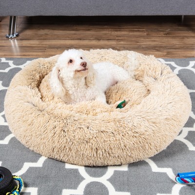 X-Large Beige Faux Fur Donut Calming Pet Bed