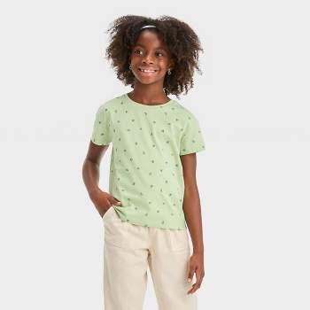 Girls\' Short Sleeve Ribbed T-shirt - Cat & Jack™ Green Xxl : Target