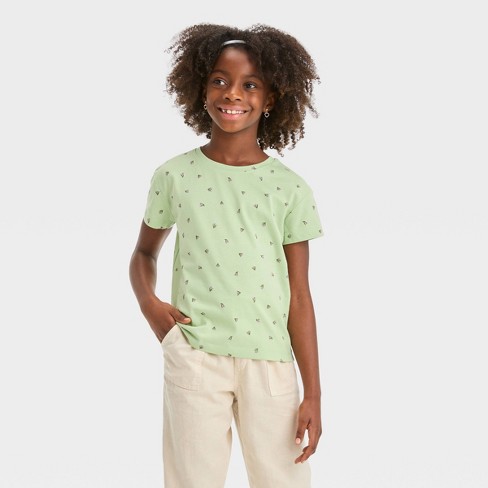 Girls' Short Sleeve Floral T-shirt - Cat & Jack™ Olive Green Xl