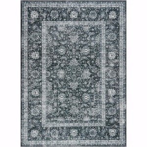 Area Rug for Living Room, Machine Washable Boho Rug for Bedroom, Low Pile Lightweight Thin Floral Vintage Distress Print Pattern Carpet - 1 of 4