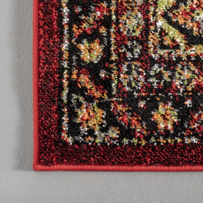 Medieval Red and Ivory Synthetic Square Area Rug, 6'