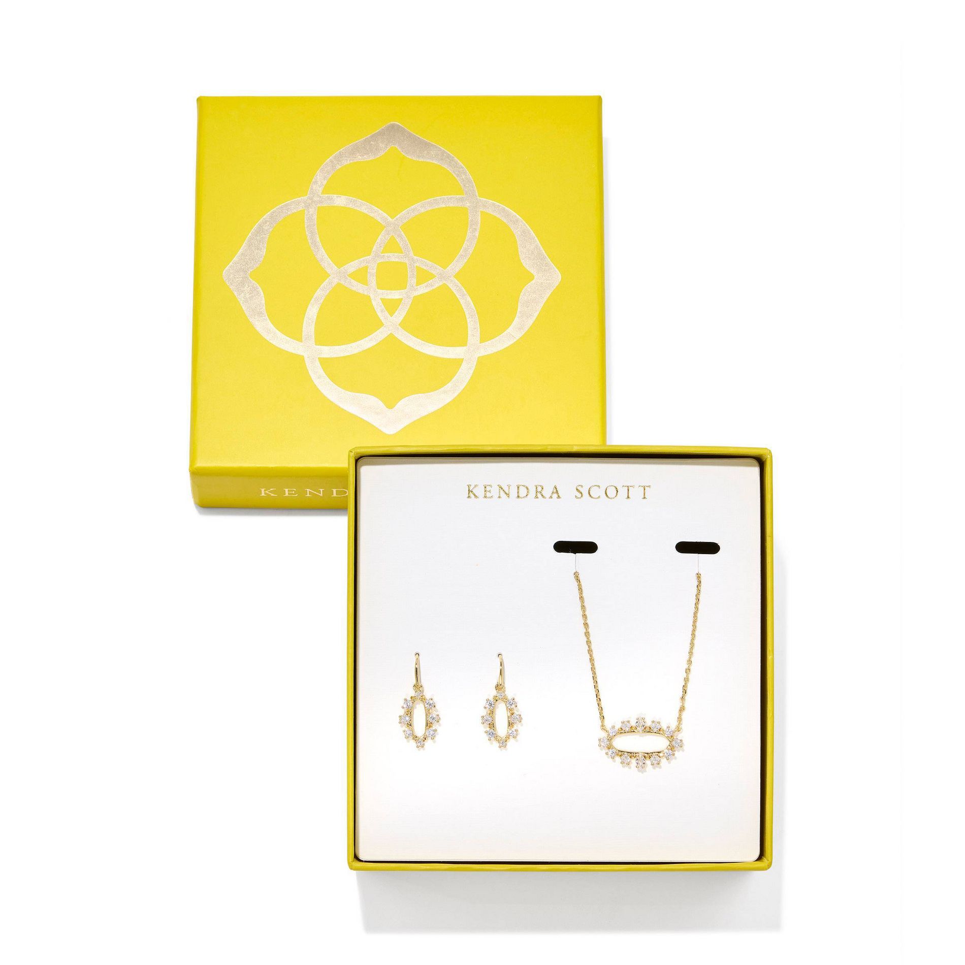 Kendra Scott Crystal Framed Eva Pendant and Emma Huggie Earring Set 2pc - Gold