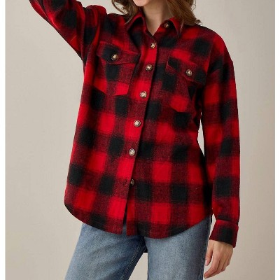 Women's Andie Plaid Fringe Button Top - Giftcraft