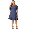 Agnes Orinda Women's Plus Size Cross Back Ruffle Hem Formal Chambray T-Shirt Dresses - 4 of 4