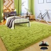 Grass Green Fluffy Shag Area Rug with Non-Slip Base & 4 Reusable Stickers, Soft Plush Mat - 2 of 4