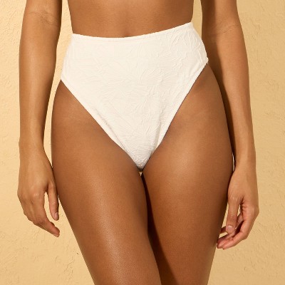 Women's Jacquard Print Extra High Leg High Waist Extra Cheeky Bikini Bottom - Shade & Shore™ Cream