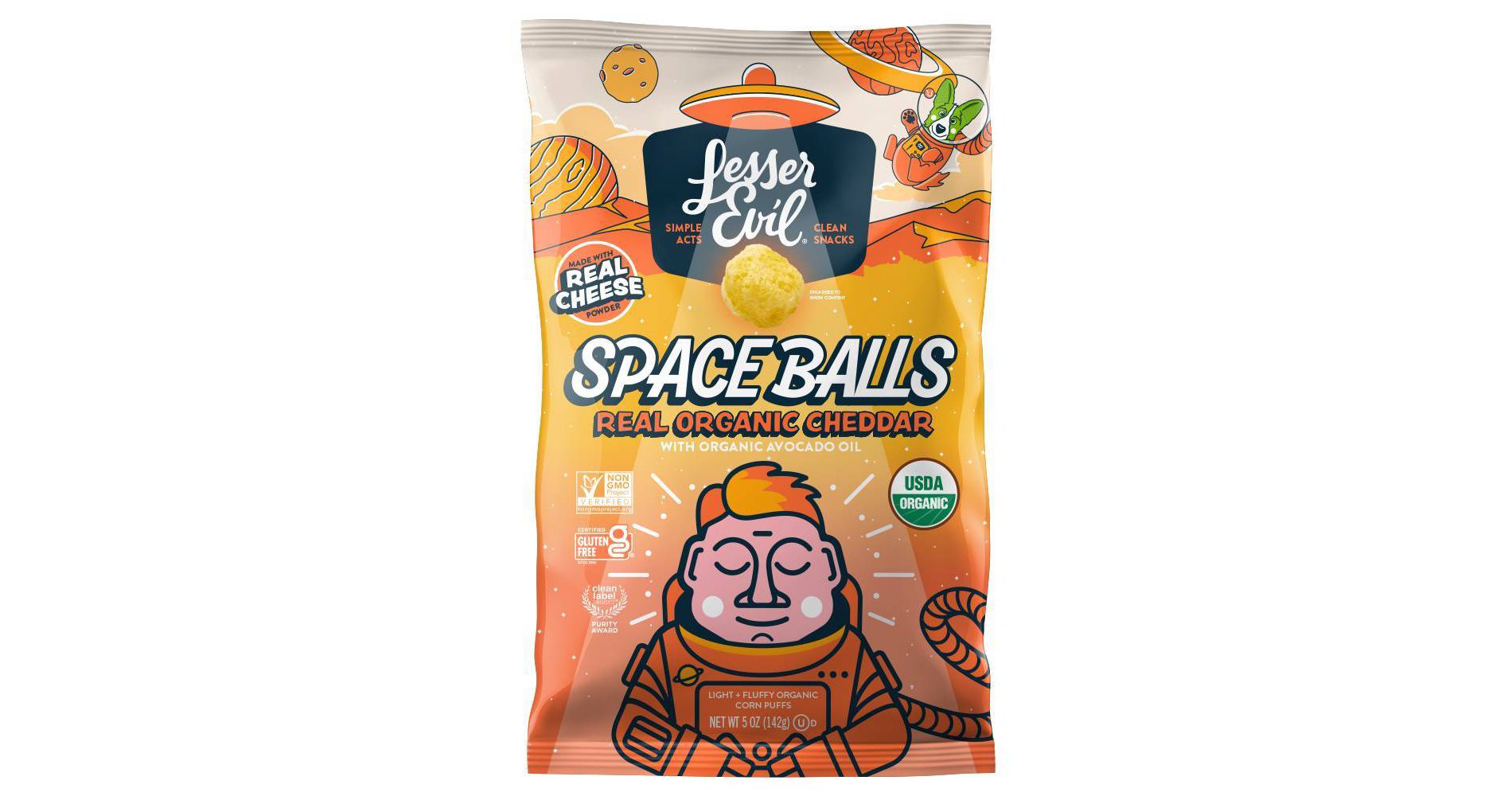 LesserEvil Real Organic Cheddar Spaceballs - 5oz