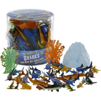 Sharks Toys Action Figure Bucket - 41 Piece Playset  15 Unique Sculpts w Toy Great White Shark  Hammerhead  Whale & More  Fun Deep Sea Fish Set
