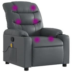 vidaXL Gray Faux Leather Massage Recliner Chair - Manual Reclining Lounge Seat with Cup Holders for Living Room Comfort - 1 of 4
