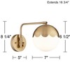 360 Lighting Kelowna Modern Swing Arm Wall Lamps Set of 2 Brass Metal Plug-in Light Fixture Globe Glass Shade for Bedroom Bedside Living Room Reading - 4 of 4