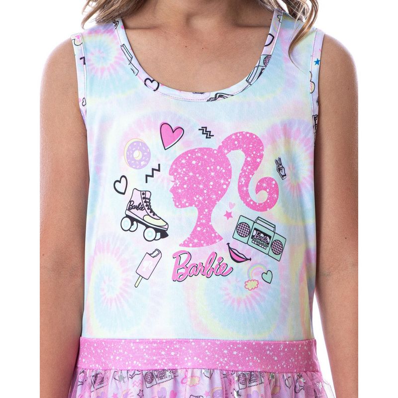 Barbie Girls' Tie-Dye Kids Tank Nightgown Pajama With Tulle Skirt Overlay Multicolor, 2 of 5