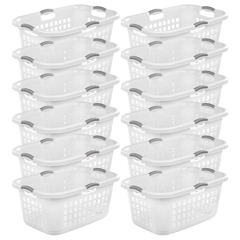 Sterilite 2 Bushel Ultra Laundry Basket, Large, Plastic with Comfort Handles to Easily Carry Clothes to and from the Laundry Room, White, 12-Pack, 1 of 4