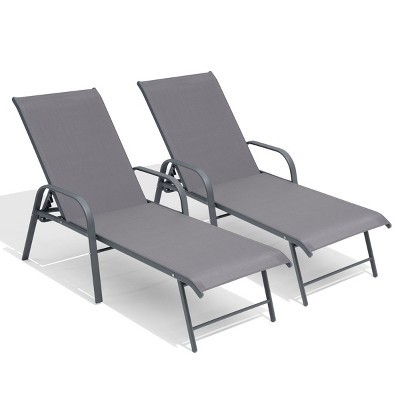Crestlive Products Set of 2 Outdoor Lounger Aluminum Frame Chaise Lounge Chairs with Arms & 5 Adjustable Recline Positions