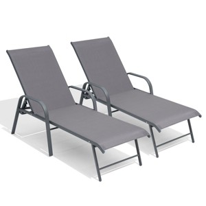 Crestlive Products Set of 2 Outdoor Lounger Aluminum Frame Chaise Lounge Chairs with Arms & 5 Adjustable Recline Positions - 1 of 4
