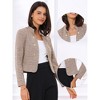 INSPIRE CHIC Women's Tweed Stand Collar Business Open Front Cropped Jacket - 2 of 4