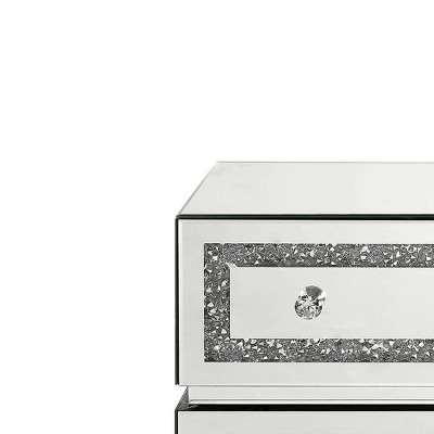 32" White Mirrored Glam Cabinet with Faux Diamond Inlay