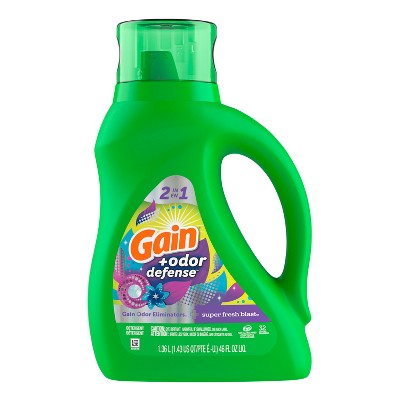 Gain + Odor Defense Liquid Laundry Detergent, Super Fresh Blast Scent, 46 Oz, 32 Loads, HE Compatible