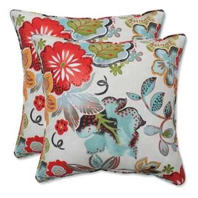 16.5"x16.5" Pillow Perfect 2pc Square Throw Pillow Set Indoor/Outdoor Alatriste Ivory: Watercolor Floral, Linen Texture