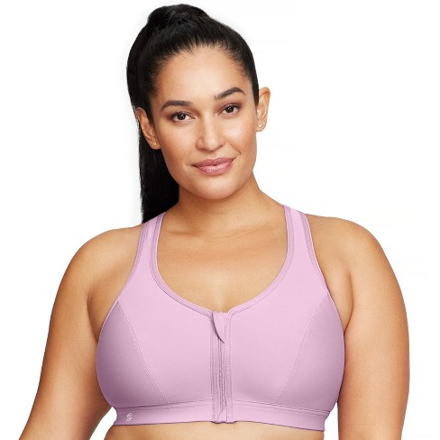 Glamorise Womens Zip Up Front-closure Sports Wirefree Bra 9266 Lavender 40g  : Target
