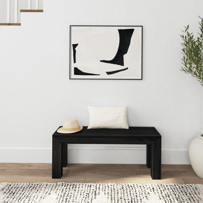 Black Wirebrush Solid Pine Modern Dining Bench, 49"