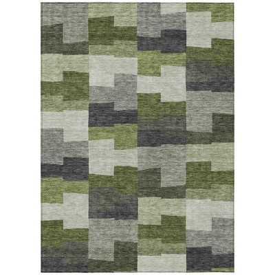 Olive Green And Artichoke Green Geometric Washable Indoor Outdoor Area Rug