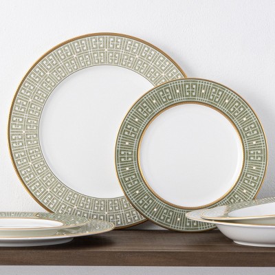 Green and Gold Porcelain 12-Piece Dinnerware Set, Service for 4