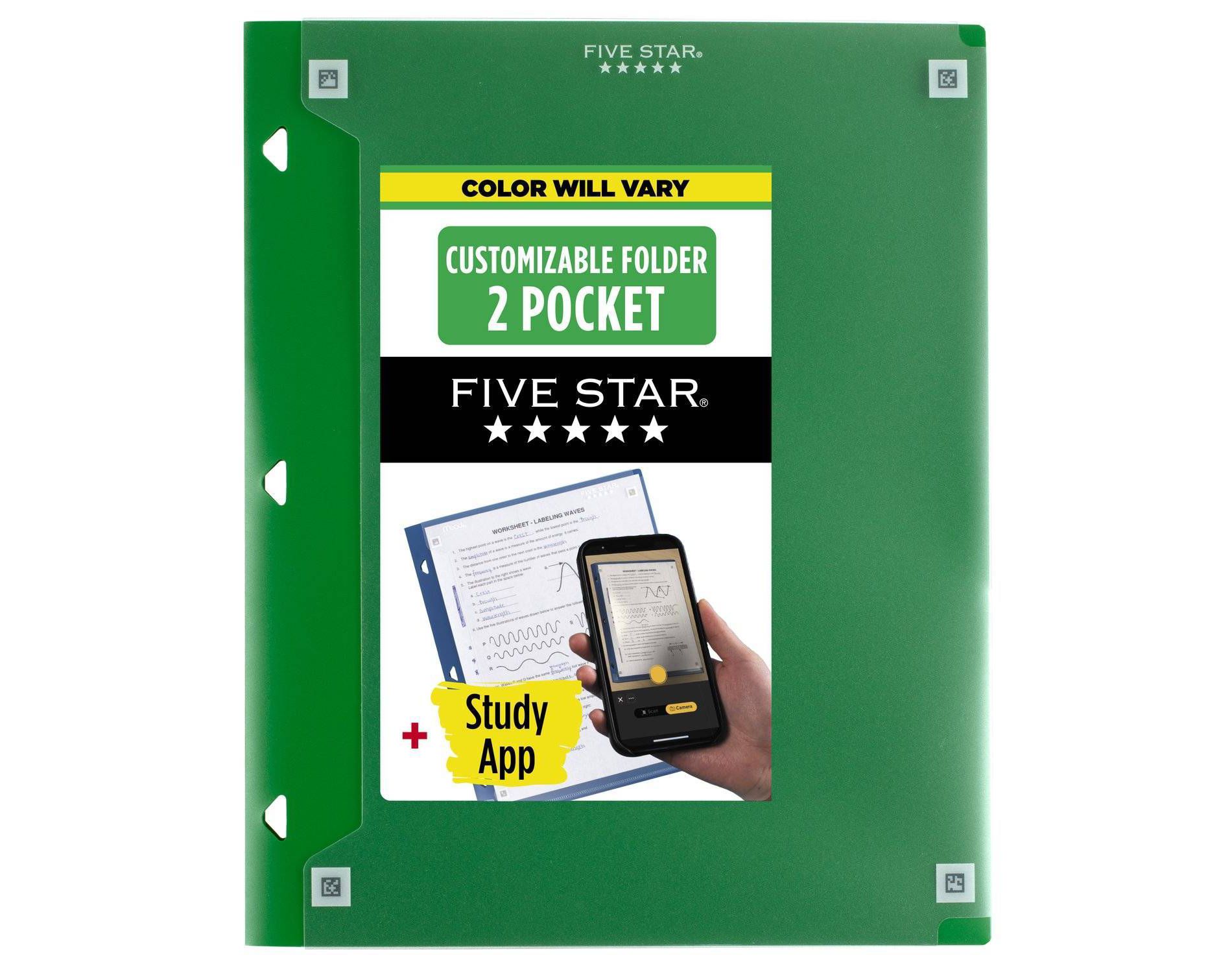 Mead Five Star 2 Pocket Plastic Folder (Colors May Vary): Polypropylene, 3 Hole Punched, 50 Sheet Capacity, Multicolor