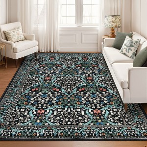 Vintage Floral Area Rug Washable Rugs Stain Resistant Easy Cleaning Indoor Carpet With Non-Slip Backing Low Pile Rug - 1 of 4