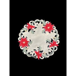 Christmas Poinsettia Embroidered Cutwork Round Placemat, 12-Inch diameter - 1 of 3