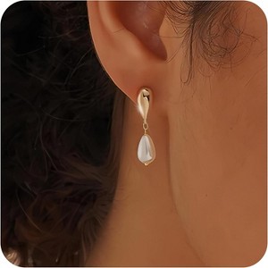 14K Gold Plated Pearl Drop Earrings, Hypoallergenic Cubic Zirconia Bridal Wedding Earrings for Women - 1 of 4
