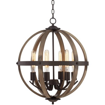 Franklin Iron Works Bronze Wood Orb Chandelier 21" Wide Rustic Farmhouse LED 6-Light Fixture for Dining Room House Foyer Kitchen