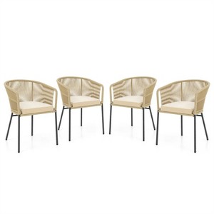Patio Chairs Set of 4 with Curved Backrest and Seat Cushion for Patio - 1 of 4